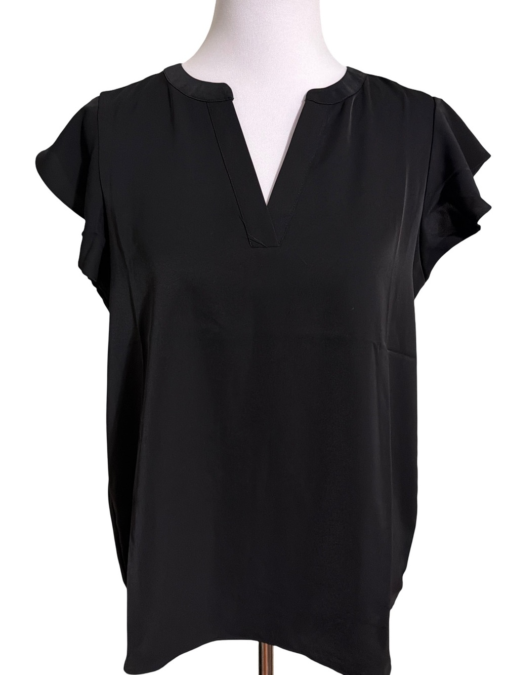 Adrianna Papell Black Split-Neck Flutter Sleeve Blouse